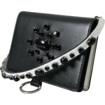 Dolce & Gabbana Black White Leather Crystal Embellished Cardholder Wallet BAG1131