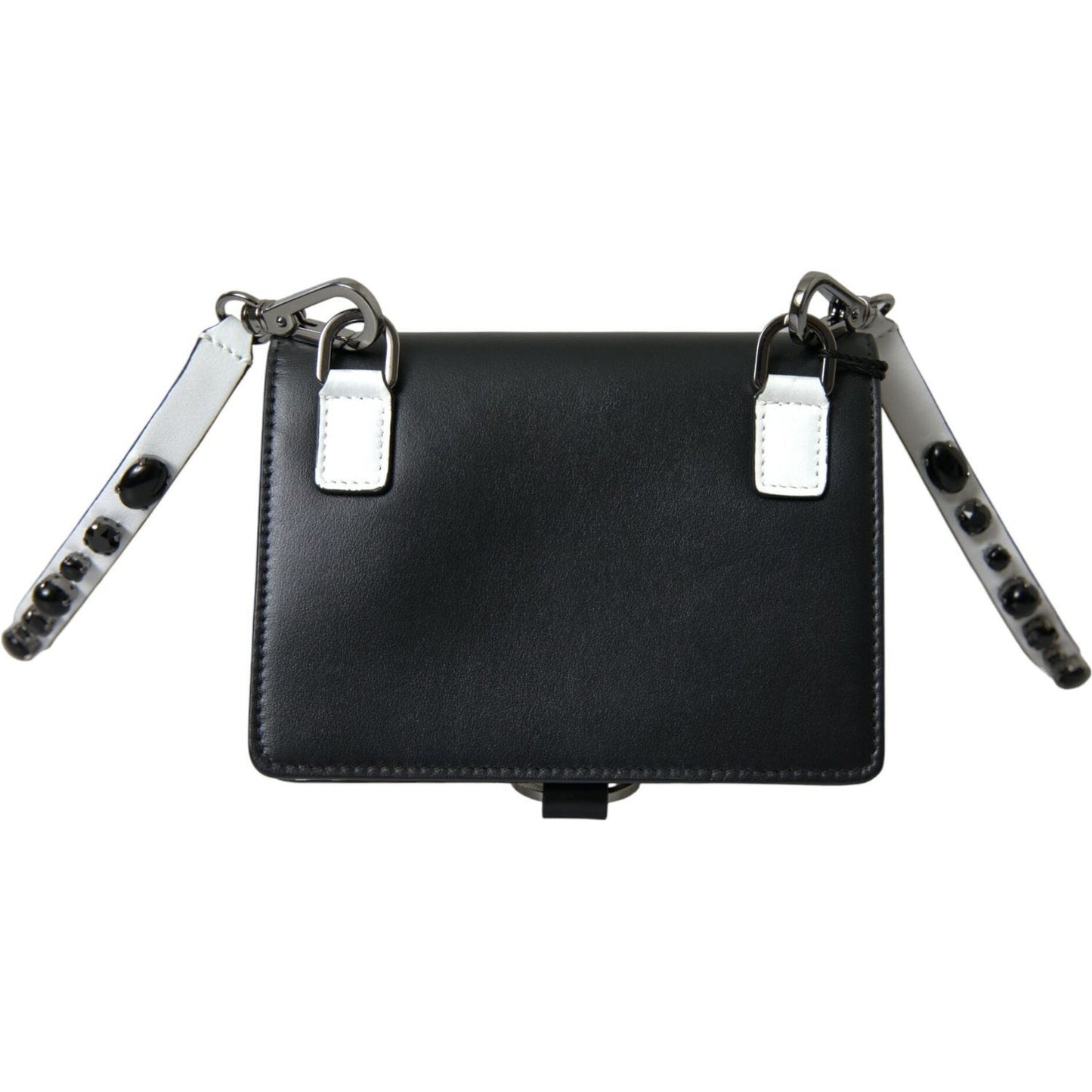 Dolce & Gabbana Black White Leather Crystal Embellished Cardholder Wallet BAG1131