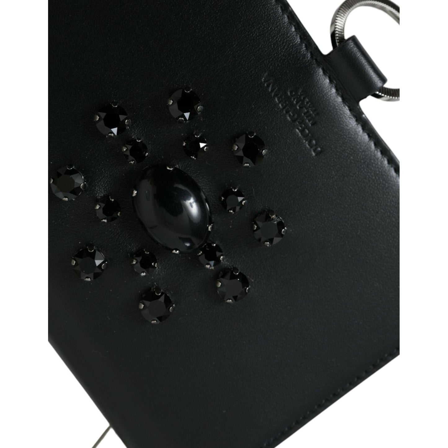 Dolce & Gabbana Black White Leather Crystal Embellished Cardholder Wallet BAG1131