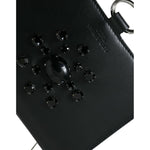 Dolce & Gabbana Black White Leather Crystal Embellished Cardholder Wallet BAG1131