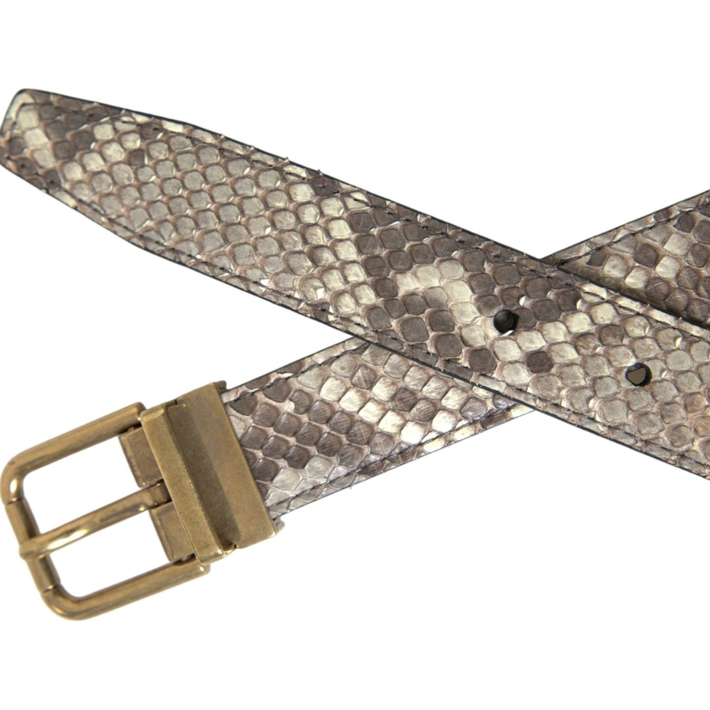 Dolce & Gabbana Brown Python Leather Gold Metal Buckle Belt BEL9103-80