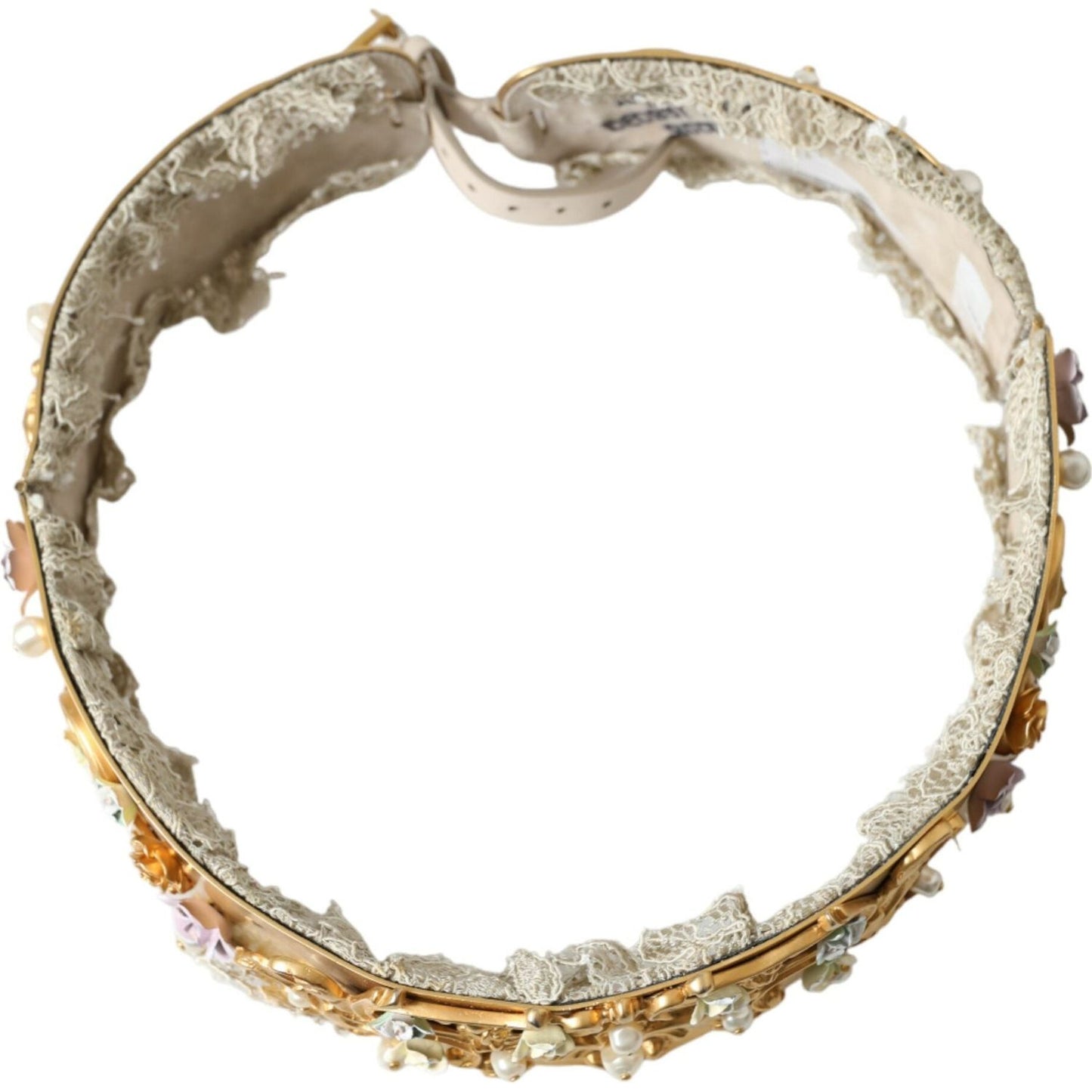 Dolce & Gabbana Gold Brass Faux Pearl Floral Embellished Belt SMY101263-85