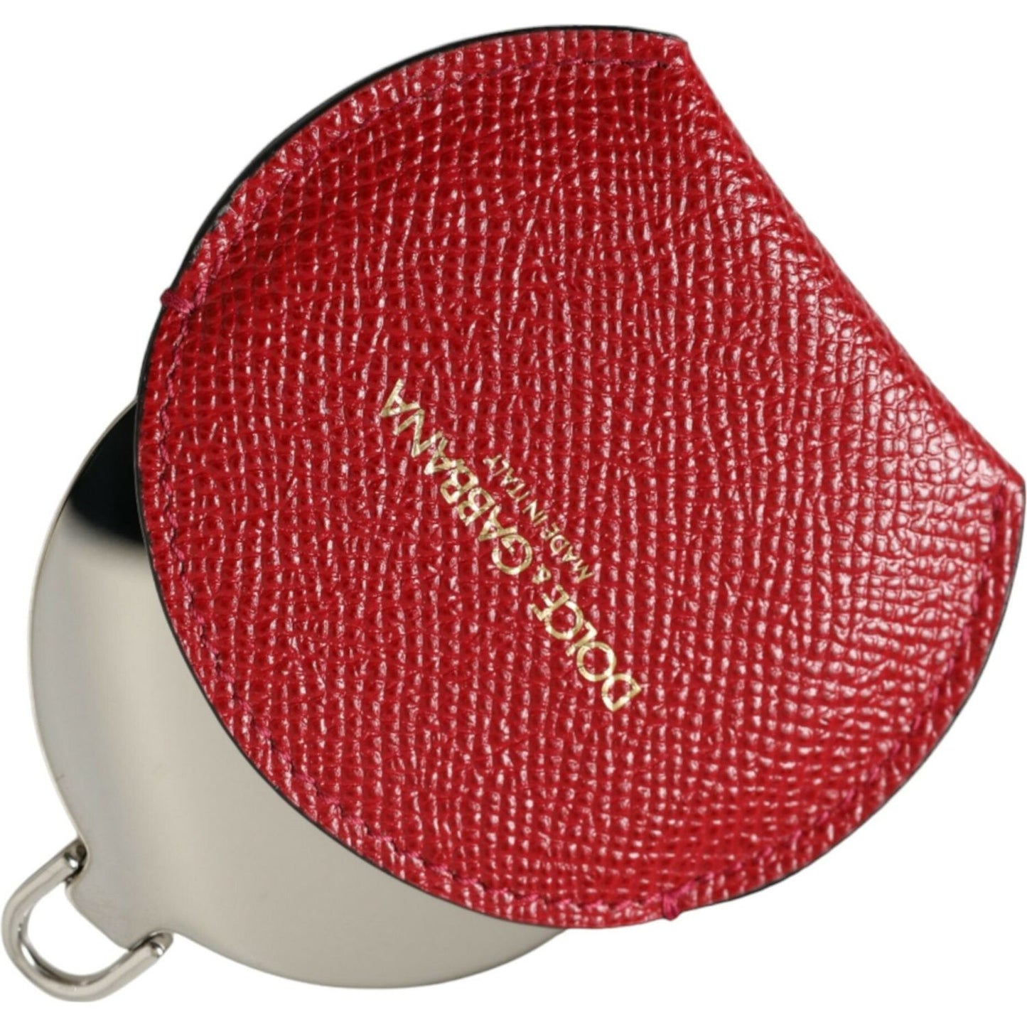 Dolce & Gabbana Red Calfskin Leather Round Logo Hand Mirror Holder SMY101228