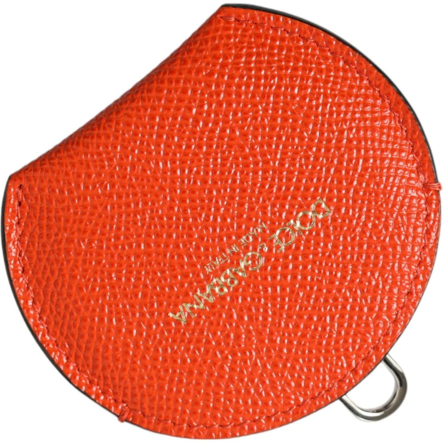 Dolce & Gabbana Orange Calfskin Leather Round Logo Hand Mirror Holder SMY101348