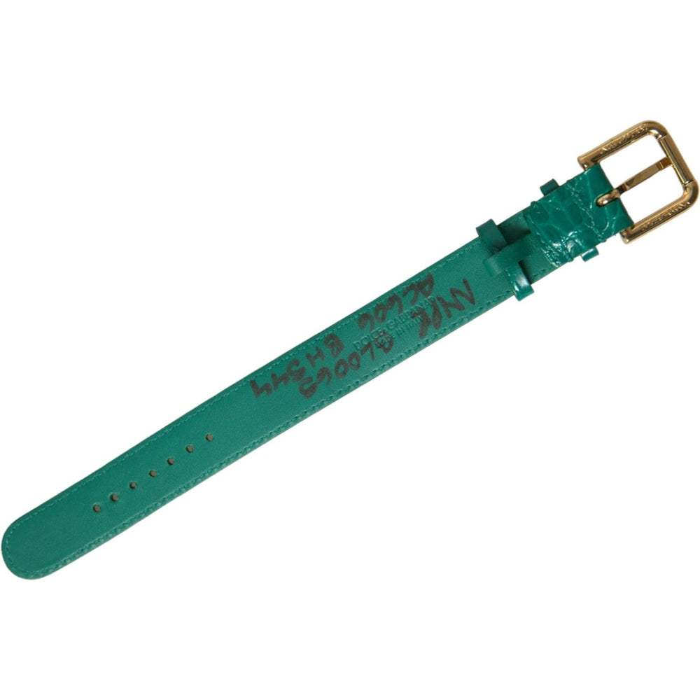 Dolce & Gabbana Green Textured Leather Gold Tone Metal Buckle Neckband SMY101280