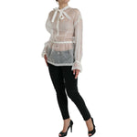 Dolce & Gabbana White Silk Long Sleeves Ascot Collar Top TSH84781-38