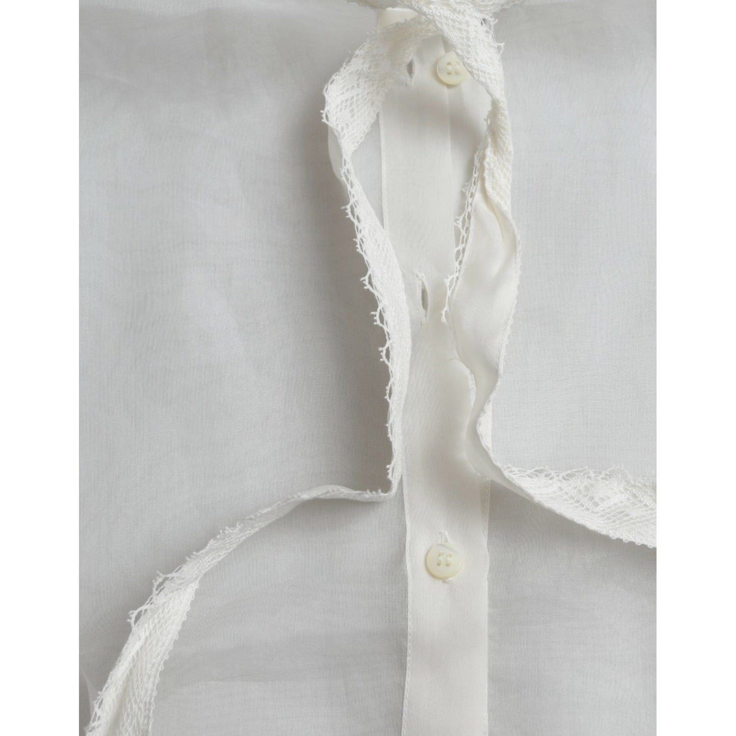Dolce & Gabbana White Silk Long Sleeves Ascot Collar Top TSH84781-38