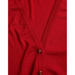 Dolce & Gabbana Red Wool V-neck Buttoned Cardigan Sweater TSH84793-50