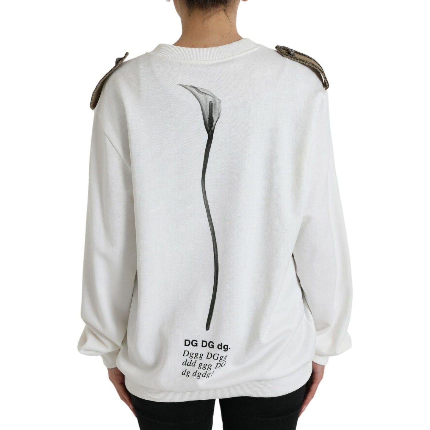 Dolce & Gabbana White Floral Cotton Crew Neck Pullover Sweater TSH84804-40