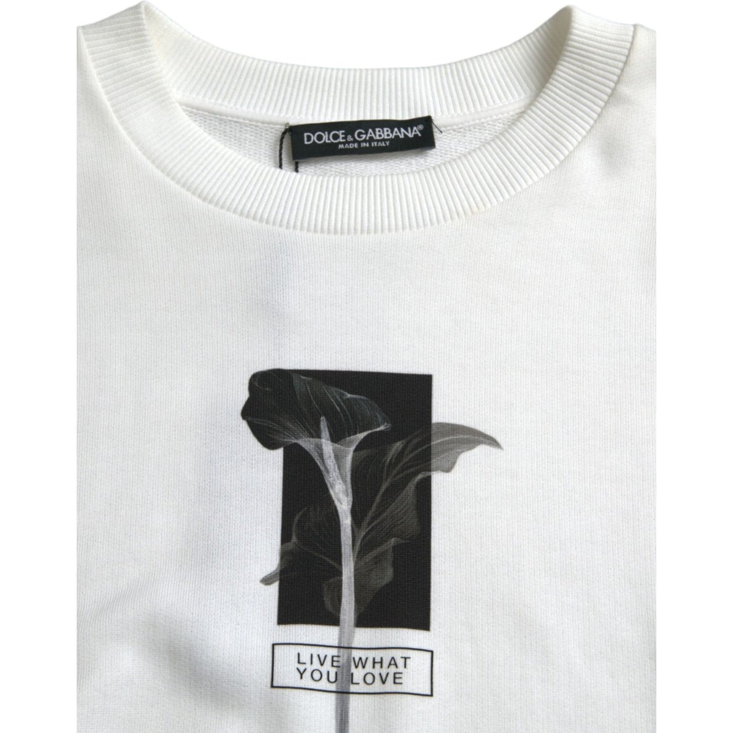 Dolce & Gabbana White Floral Cotton Crew Neck Pullover Sweater TSH84804-40
