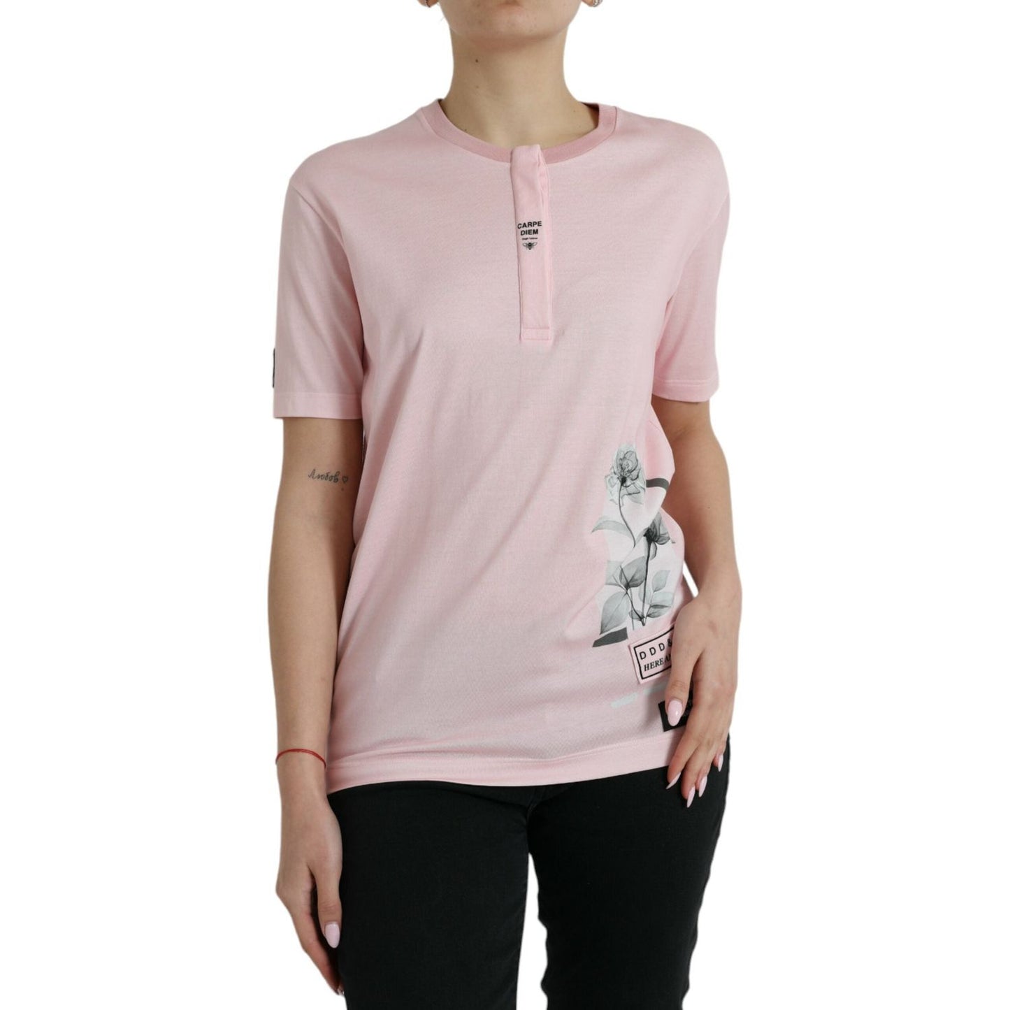 Dolce & Gabbana Pink Floral Print Cotton Short Sleeves T-shirt TSH851993-40