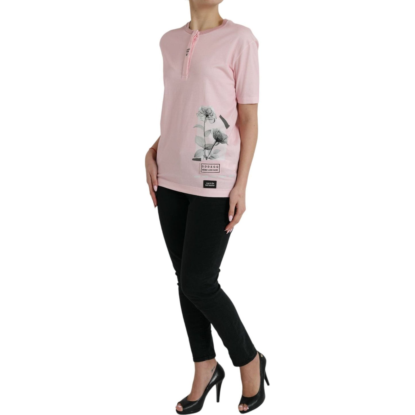 Dolce & Gabbana Pink Floral Print Cotton Short Sleeves T-shirt TSH851993-40