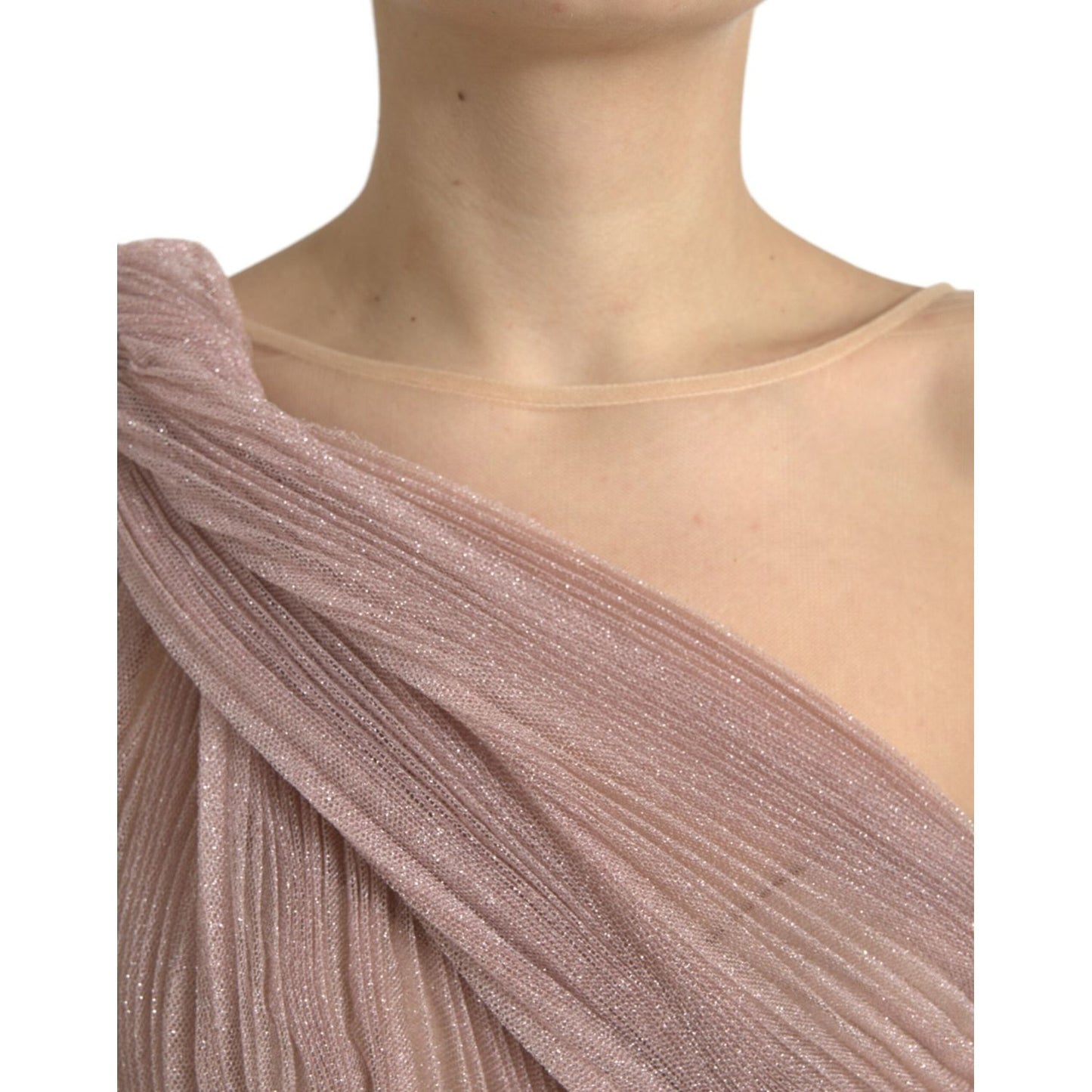 Dolce & Gabbana Light Lilac Pleated Lame Tulle One Shoulder Dress DR281136-42