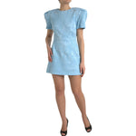 Dolce & Gabbana Light Blue Floral Jacquard Puff Sleeve Mini Dress DR281143-44