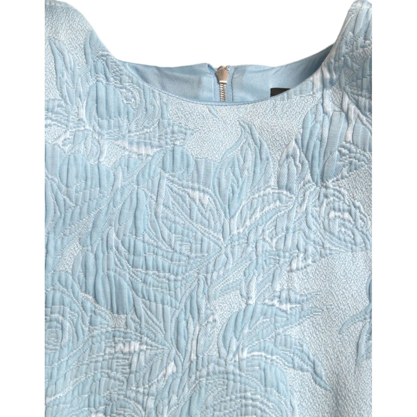 Dolce & Gabbana Light Blue Floral Jacquard Puff Sleeve Mini Dress DR281143-44