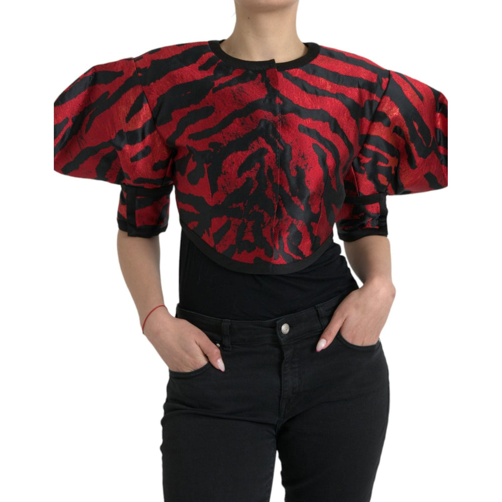 Dolce & Gabbana Black Red Patterned Cropped Coat Jacket JKT4058-46