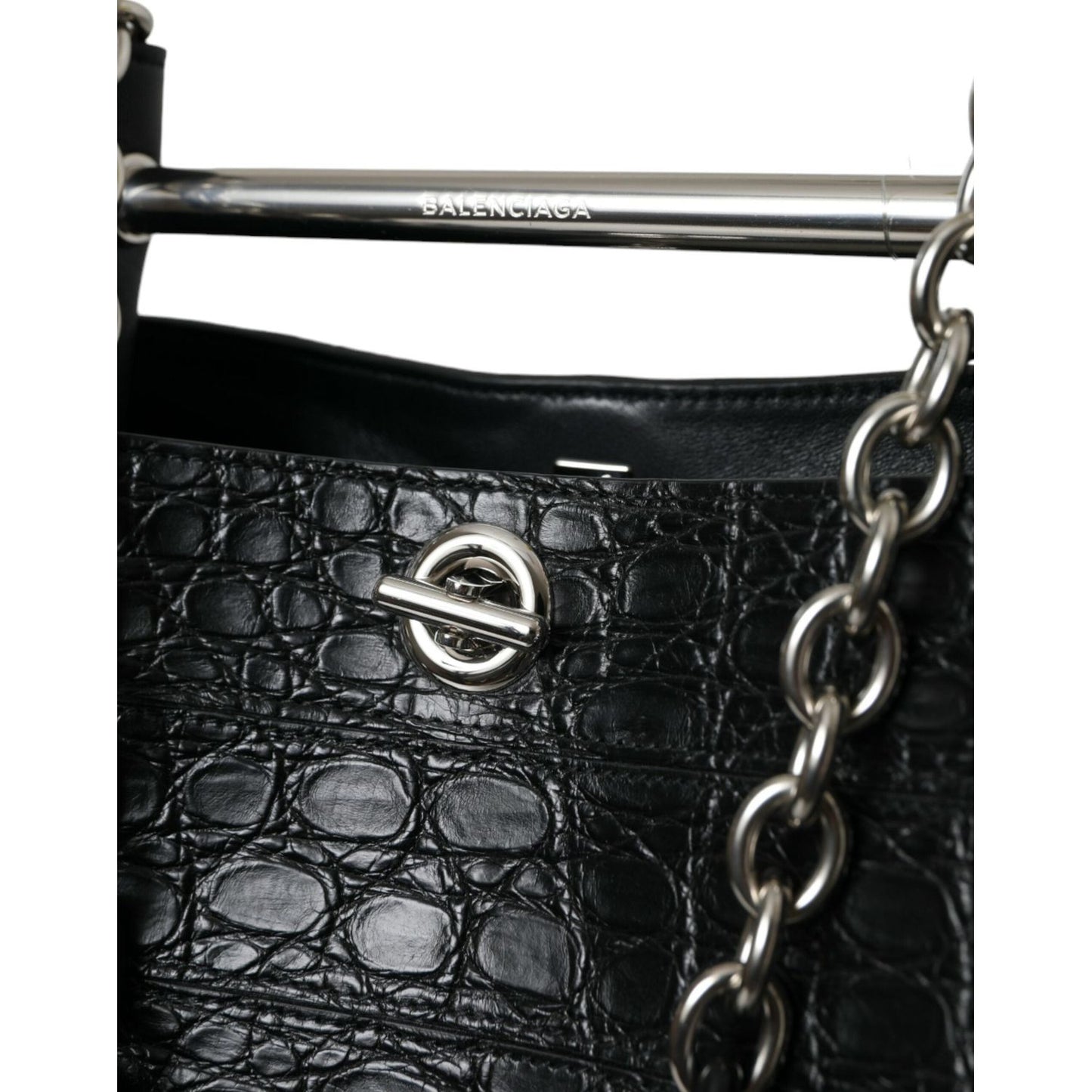 Balenciaga Black Exotic Skin Leather Maxi Bucket Tote Purse Bag BAG1177