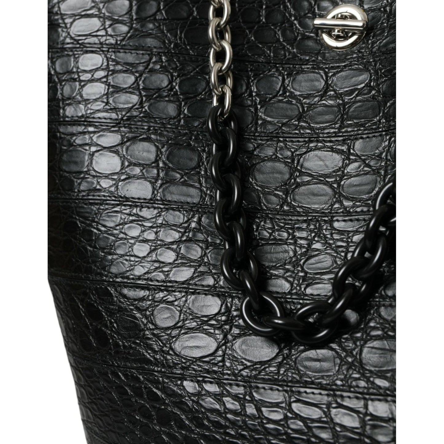Balenciaga Black Exotic Skin Leather Maxi Bucket Tote Purse Bag BAG1177