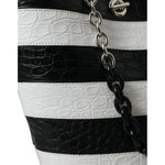 Balenciaga Black White Striped Exotic Skin Leather Maxi Bucket Tote Bag BAG1178