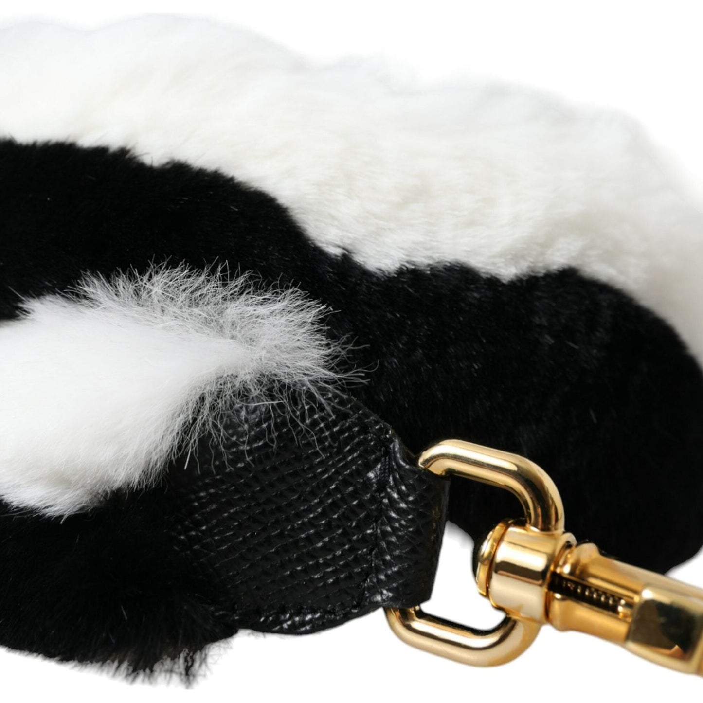Dolce & Gabbana Black White Lapin Fur Accessory Shoulder Strap WMB348