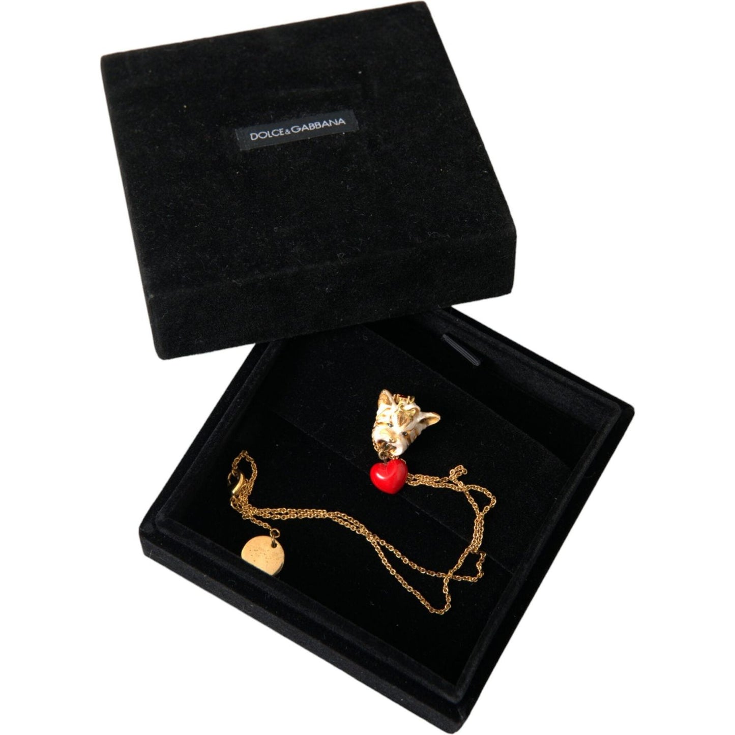 Dolce & Gabbana Gold Brass Chain Dog Heart Pendant Charm Necklace SMY101382