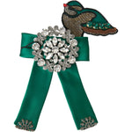Dolce & Gabbana Green Satin Bird Crystal Women Hair Clip SMY101400