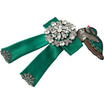 Dolce & Gabbana Green Satin Bird Crystal Women Hair Clip SMY101400