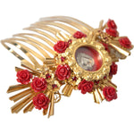 Dolce & Gabbana Gold Brass Crystal Heart Floral Hair Comb SMY101431