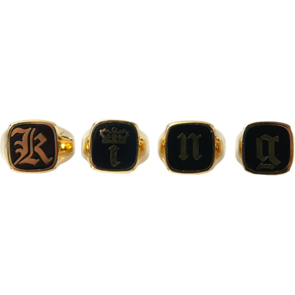 Dolce & Gabbana Gold Brass KING Enamel Set of 4 Ring SMY101389