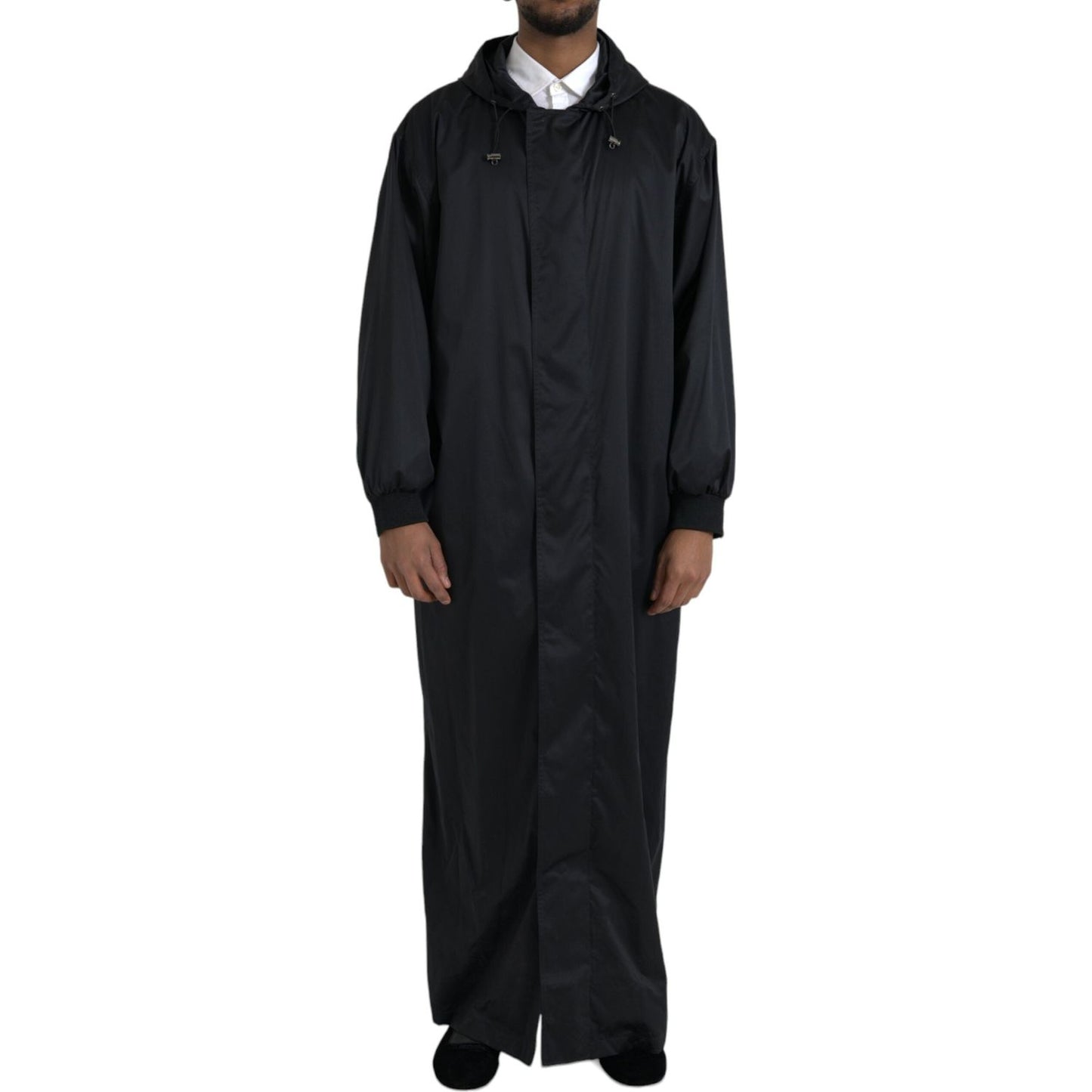 Dolce & Gabbana Black Polyester Hooded Long Windbreaker Jacket JKT4058-52