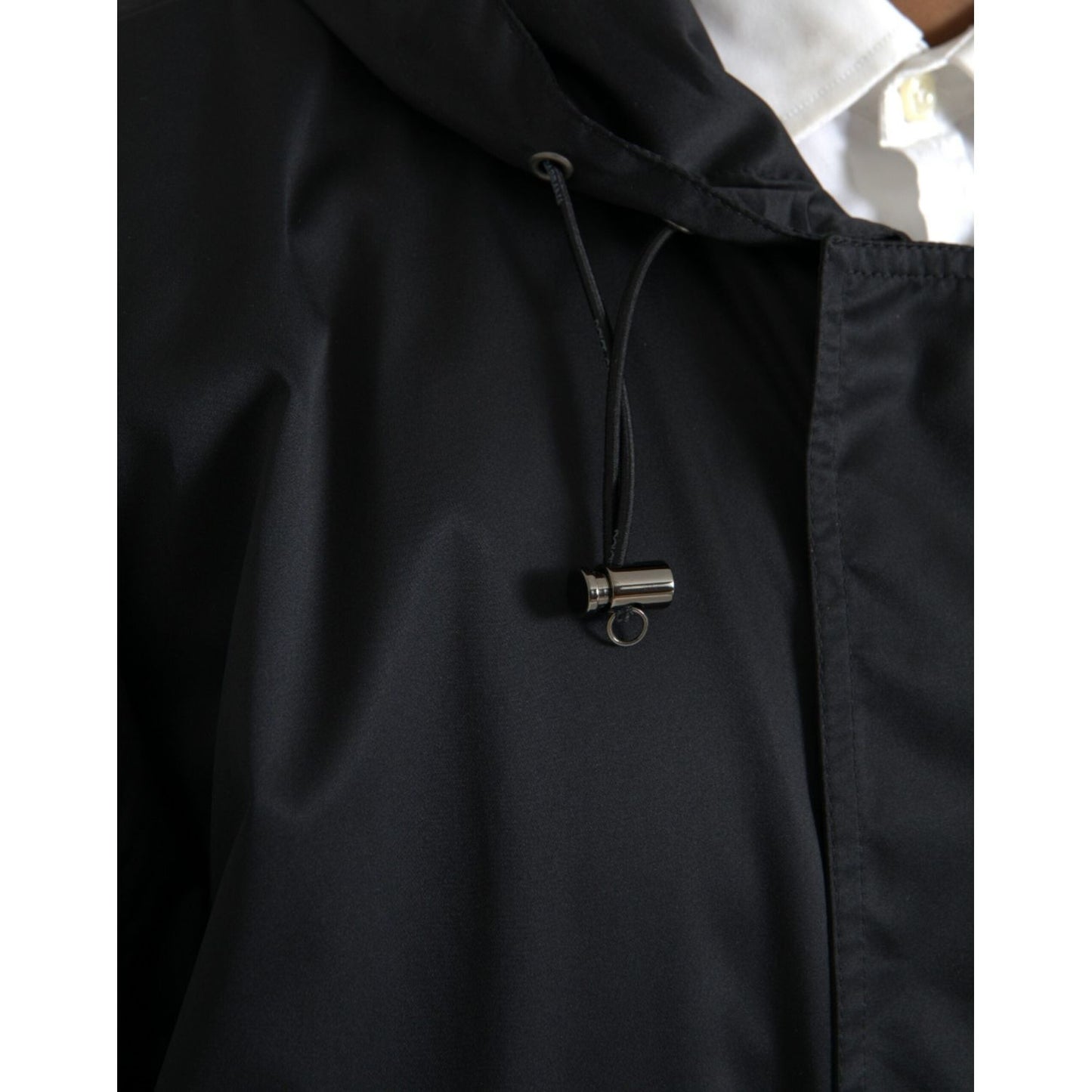 Dolce & Gabbana Black Polyester Hooded Long Windbreaker Jacket JKT4058-52