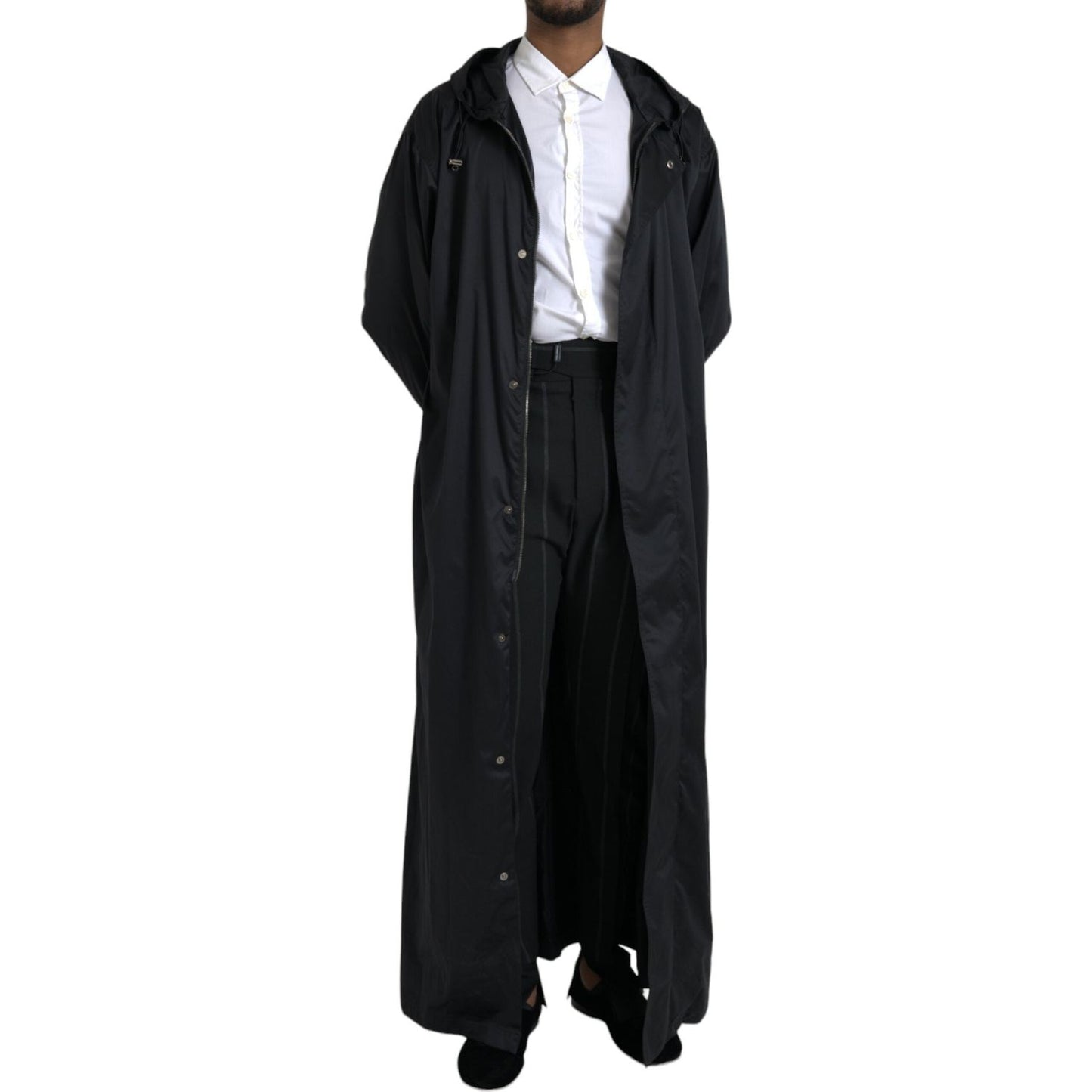Dolce & Gabbana Black Polyester Hooded Long Windbreaker Jacket JKT4058-52