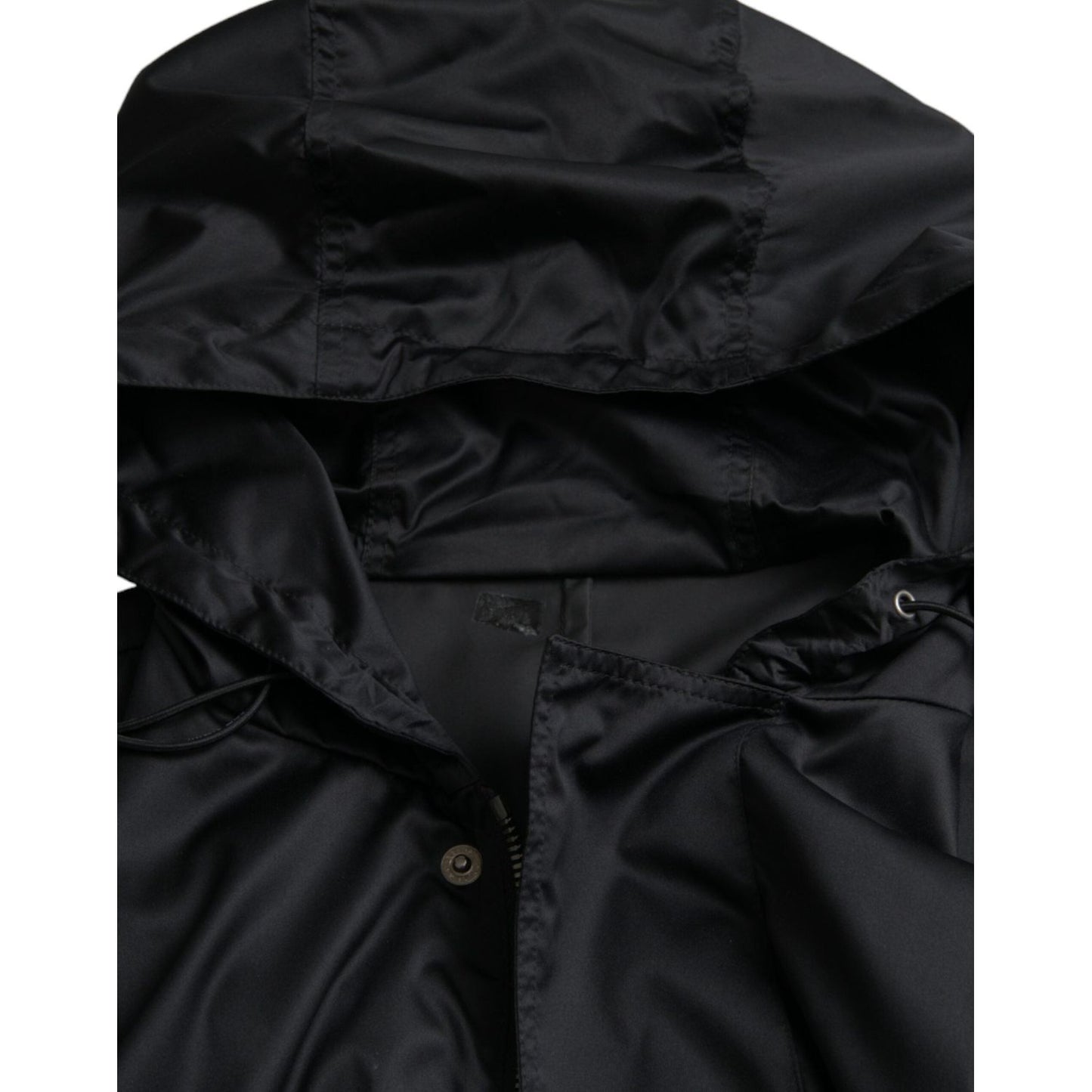 Dolce & Gabbana Black Polyester Hooded Long Windbreaker Jacket JKT4058-52