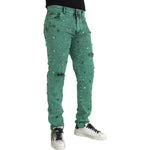 Dolce & Gabbana Green Crystals Cotton Stretch Slim Jeans PAN75301-50