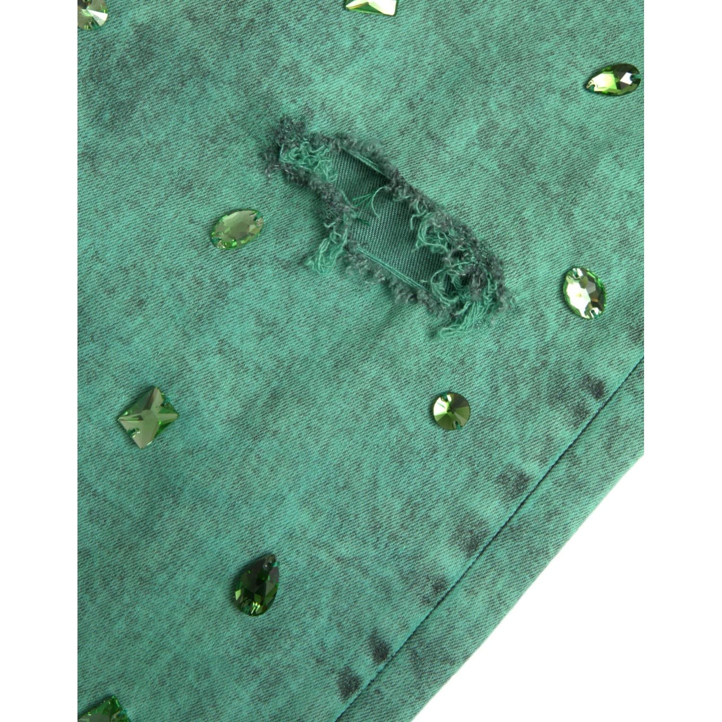 Dolce & Gabbana Green Crystals Cotton Stretch Slim Jeans PAN75301-50