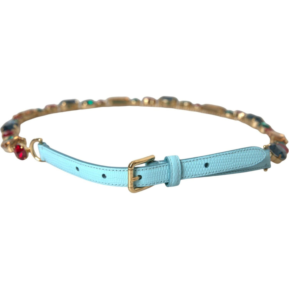 Dolce & Gabbana Light Blue Leather Crystal Chain Waist Belt WMB313-85
