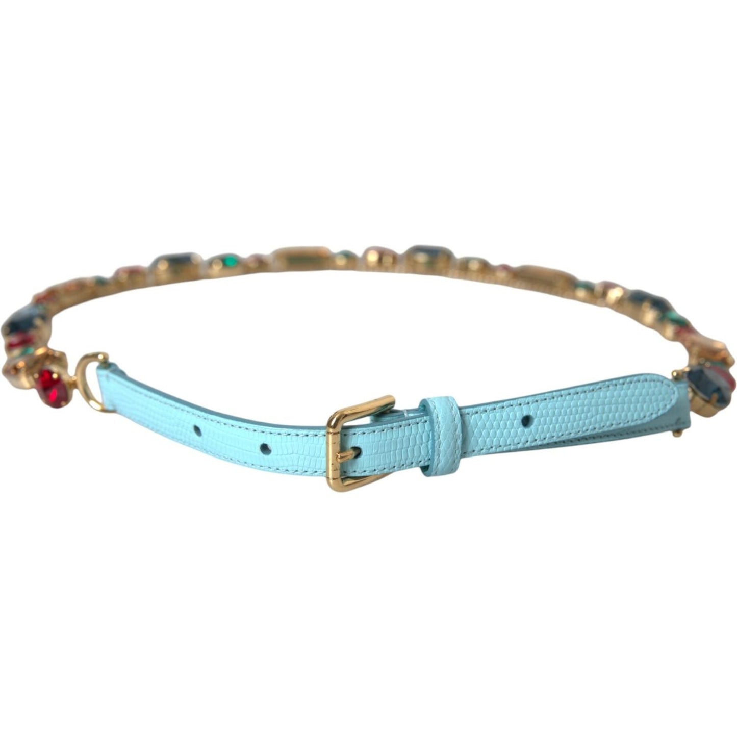 Dolce & Gabbana Light Blue Leather Crystal Chain Waist Belt WMB313-85