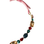 Dolce & Gabbana Pink Leather Crystal Chain Embellished Belt WMB314-85-M