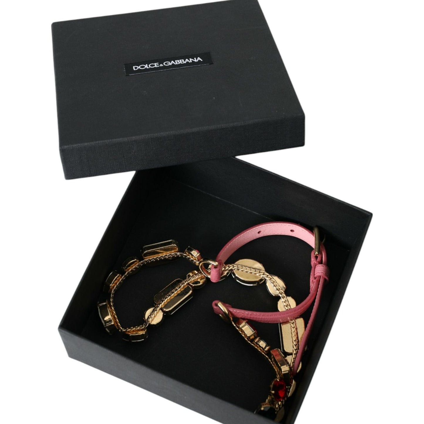 Dolce & Gabbana Pink Leather Crystal Chain Embellished Belt WMB314-85-M