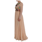 Dolce & Gabbana Pink Silk Floral Crystal Maxi Gown Dress SIG50865-1