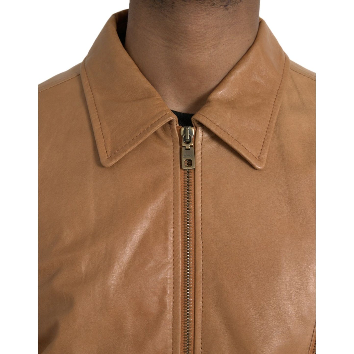 Dolce & Gabbana Brown Lamb Leather Full Zip Blouson Jacket JKT4048-50