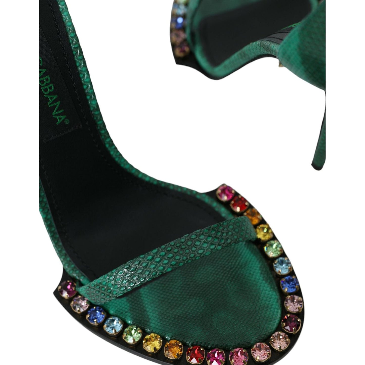 Dolce & Gabbana Green Exotic Leather Crystal Sandals Shoes LA10579-39