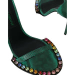 Dolce & Gabbana Green Exotic Leather Crystal Sandals Shoes LA10579-39