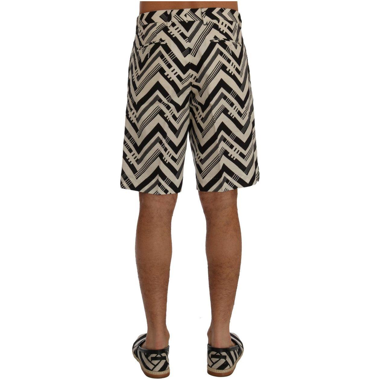 Dolce & Gabbana White Black Striped Cotton Linen Shorts SIG60408-8
