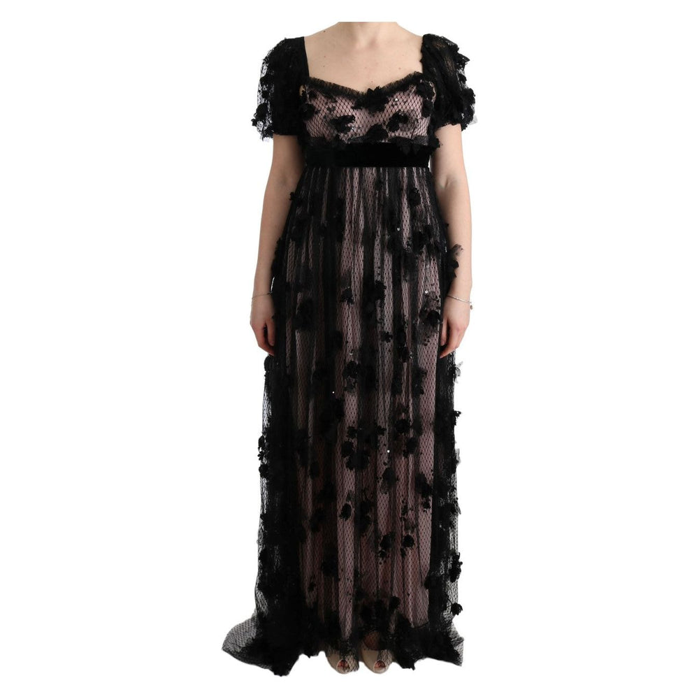 Dolce & Gabbana Black Pink Silk Applique Shift Dress SIG60592-1