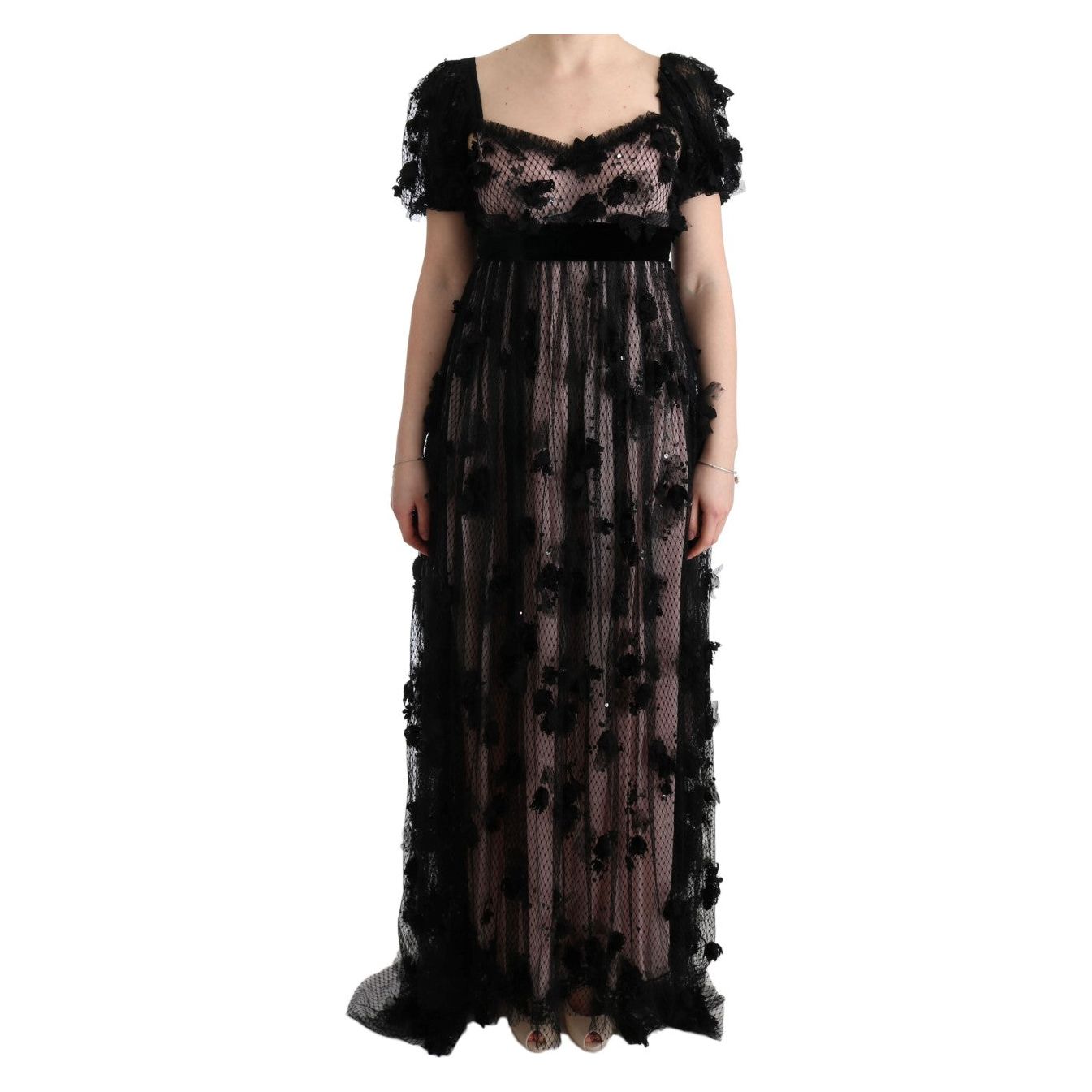 Dolce & Gabbana Black Pink Silk Applique Shift Dress SIG60592-1