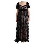 Dolce & Gabbana Black Pink Silk Applique Shift Dress SIG60592-1
