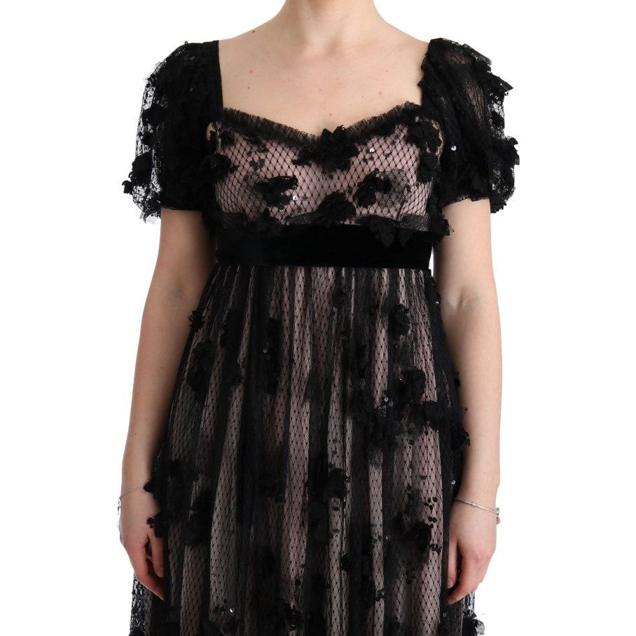 Dolce & Gabbana Black Pink Silk Applique Shift Dress SIG60592-1