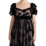 Dolce & Gabbana Black Pink Silk Applique Shift Dress SIG60592-1