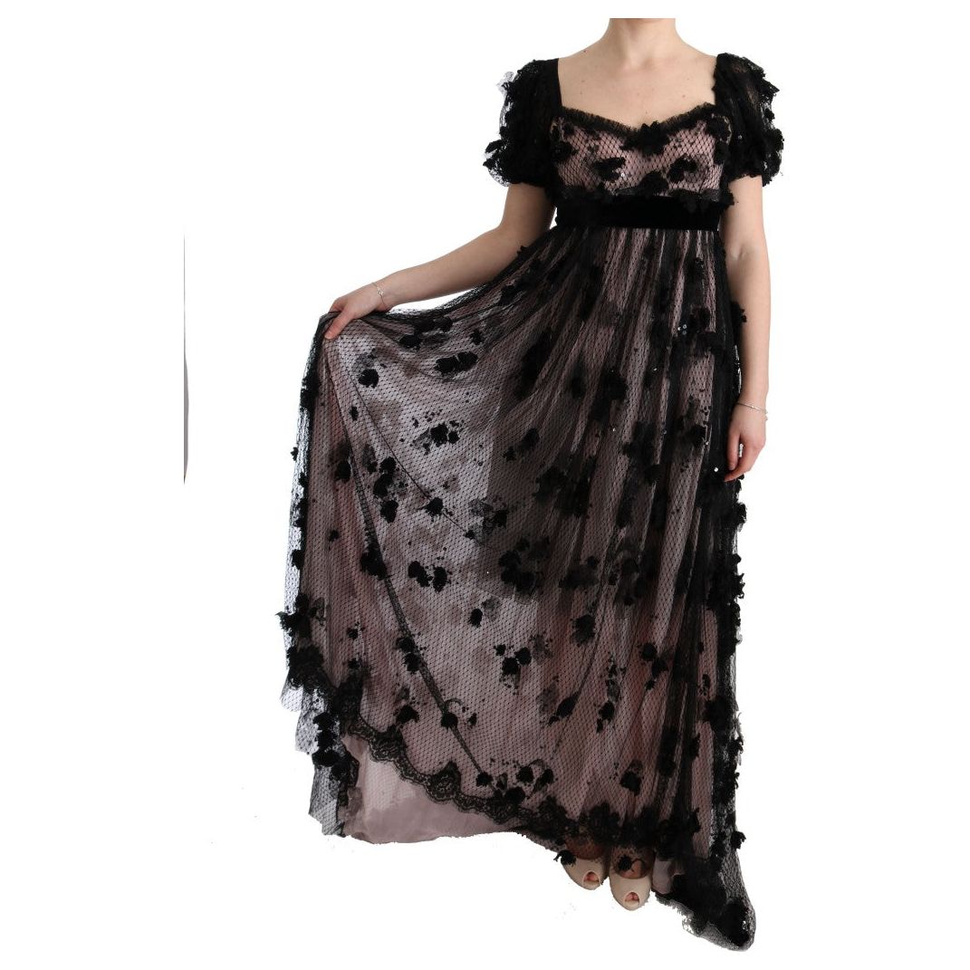 Dolce & Gabbana Black Pink Silk Applique Shift Dress SIG60592-1
